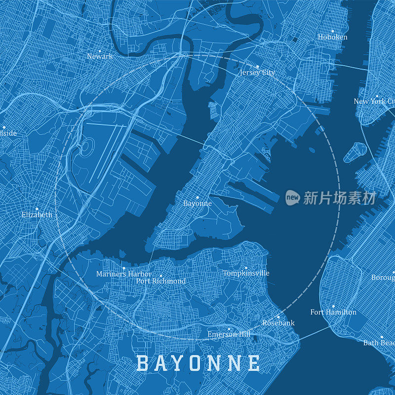 Bayonne NJ城市矢量路线图蓝色文本